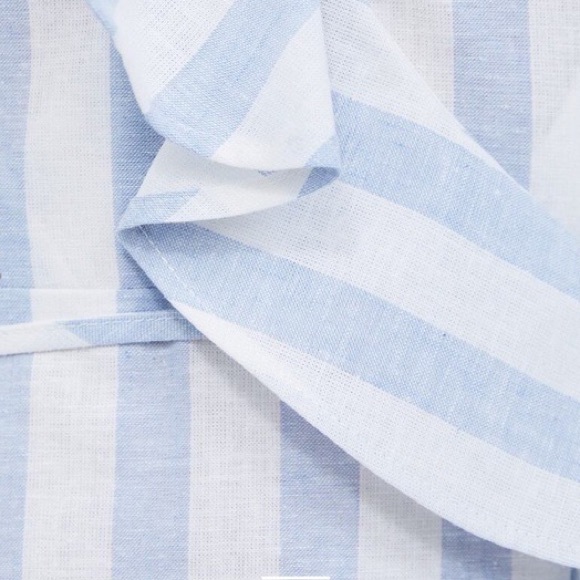 Zara Denim Blue and White Stripes Ruffle Linen Wrap Dress, NWT, XS - Picture 3 of 7